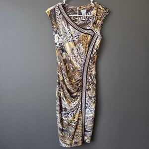 Cache Womens Small Animal Print Ruched Sheath Bodycon Dress Leopard Snake Y2K